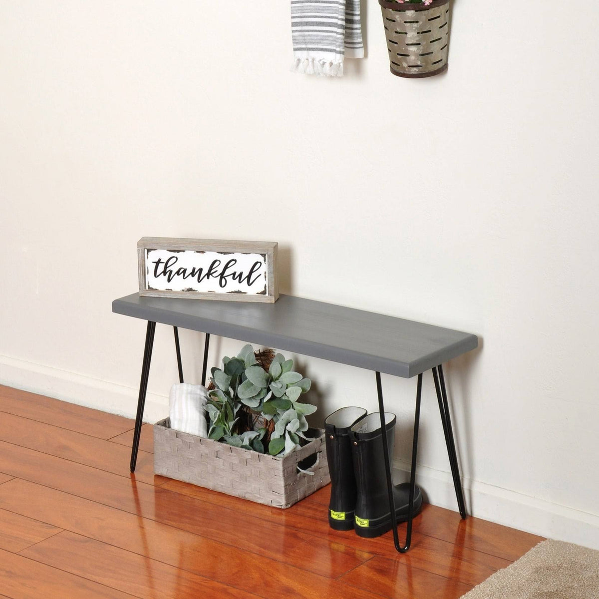 Rustic White Wood Bench I464