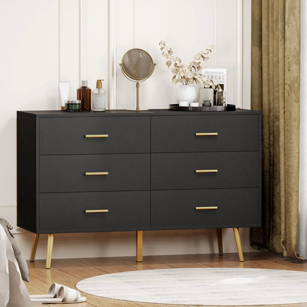 Black 6 Drawer Wood Dresser T585591