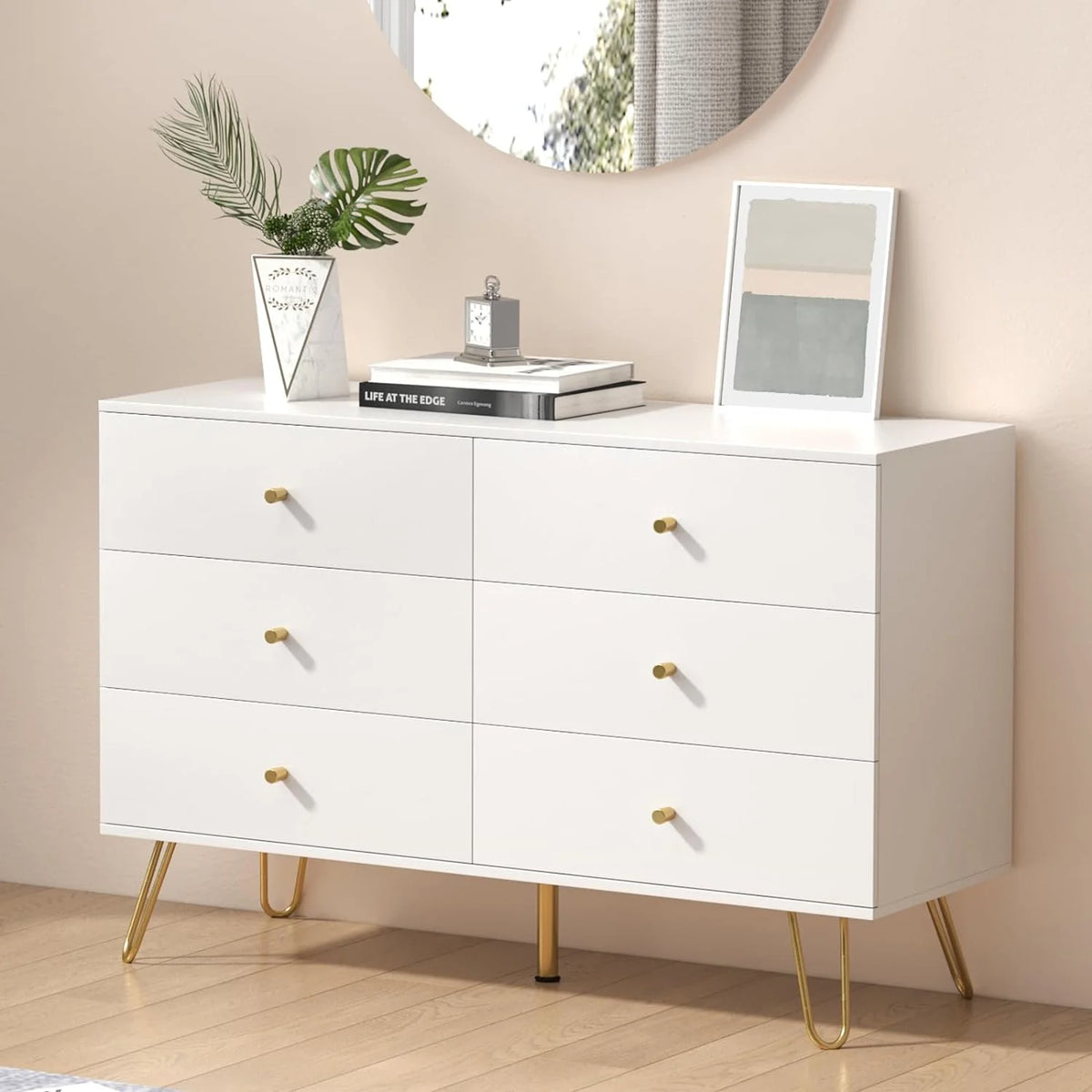 Black 6 Drawer Wood Dresser T585591