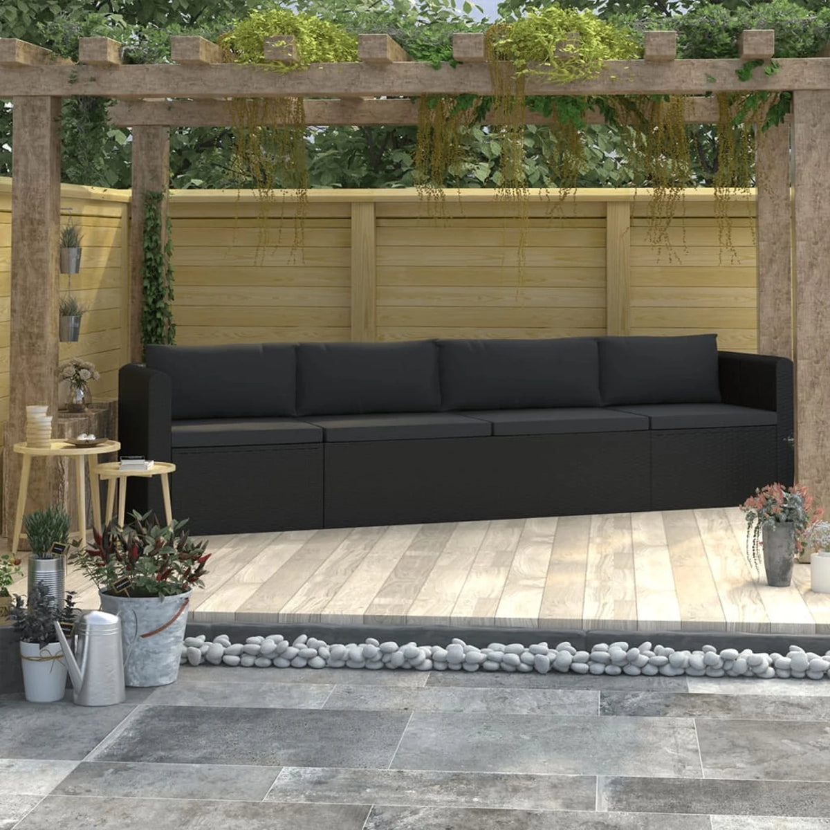4 Piece Poly Rattan Patio Sofa Set with Cushions O11020