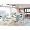 Linen White & Baby Blue Dining Set of 6 F54446