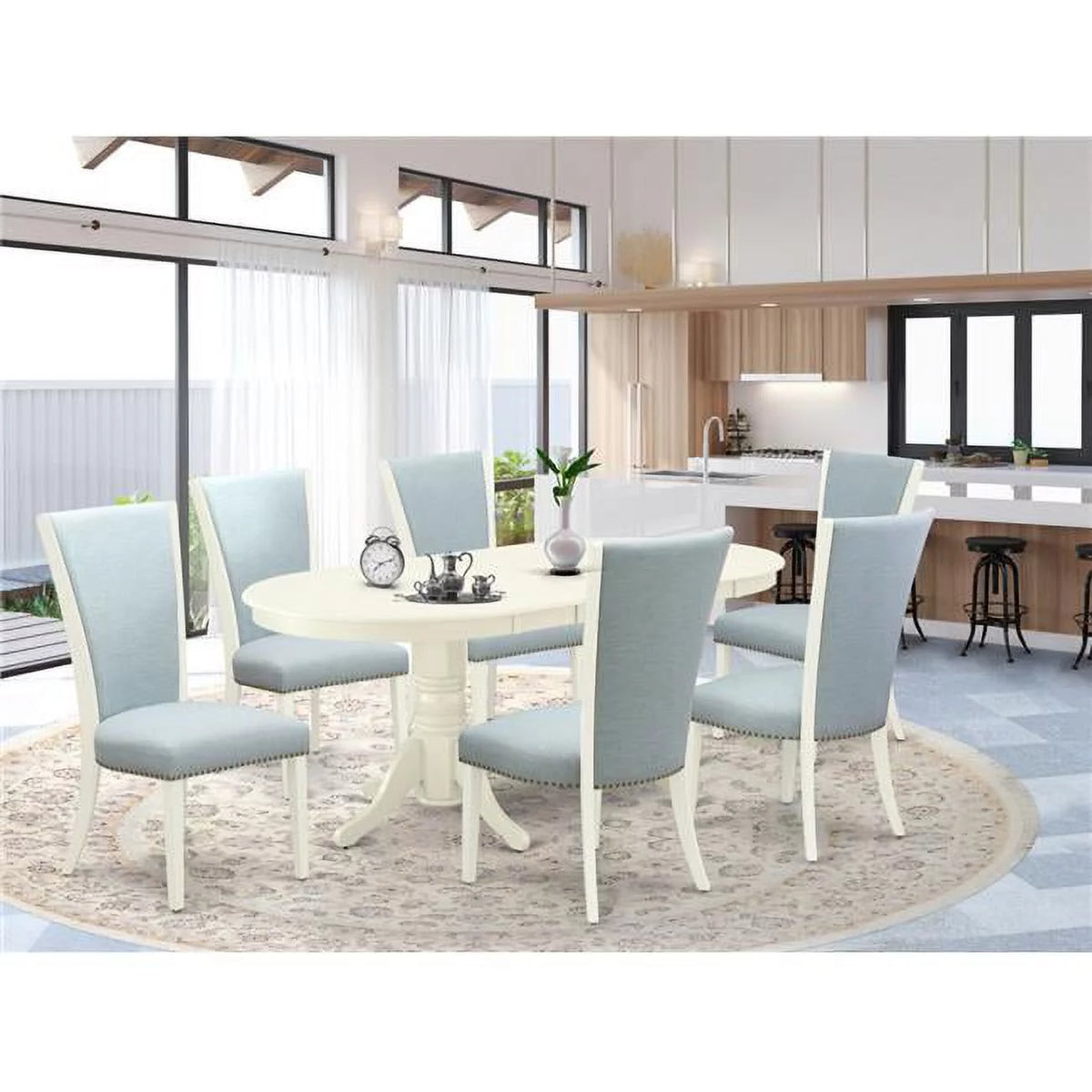 Linen White & Baby Blue Dining Set of 6 F54446