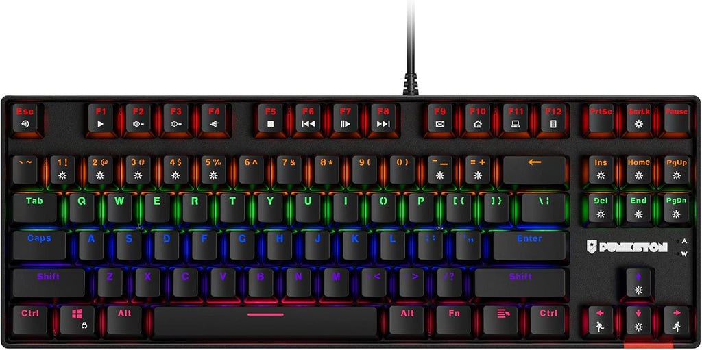TK87 Mechanical Gaming Keyboard, RGB Rainbow LED Backlit TKL 87 Keys Anti-Ghosting Wired Keyboard Red Switch Black E851341