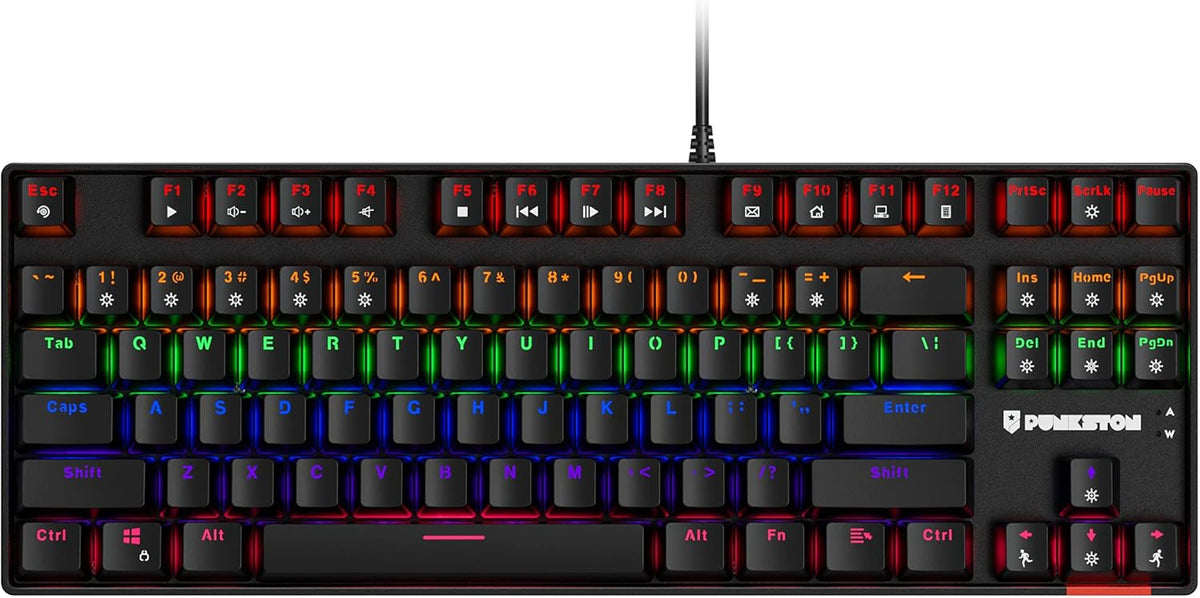 TK87 Mechanical Gaming Keyboard, RGB Rainbow LED Backlit TKL 87 Keys Anti-Ghosting Wired Keyboard Red Switch Black E851341