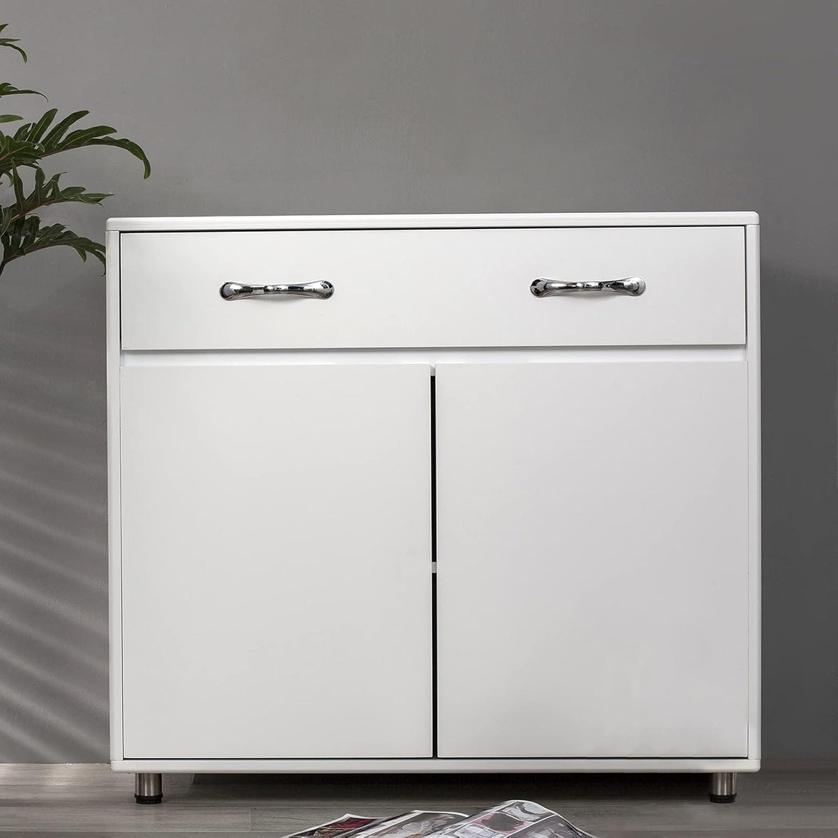 White Wooden Kitchen Cabinet with Drawer and 2 Shelves U91038