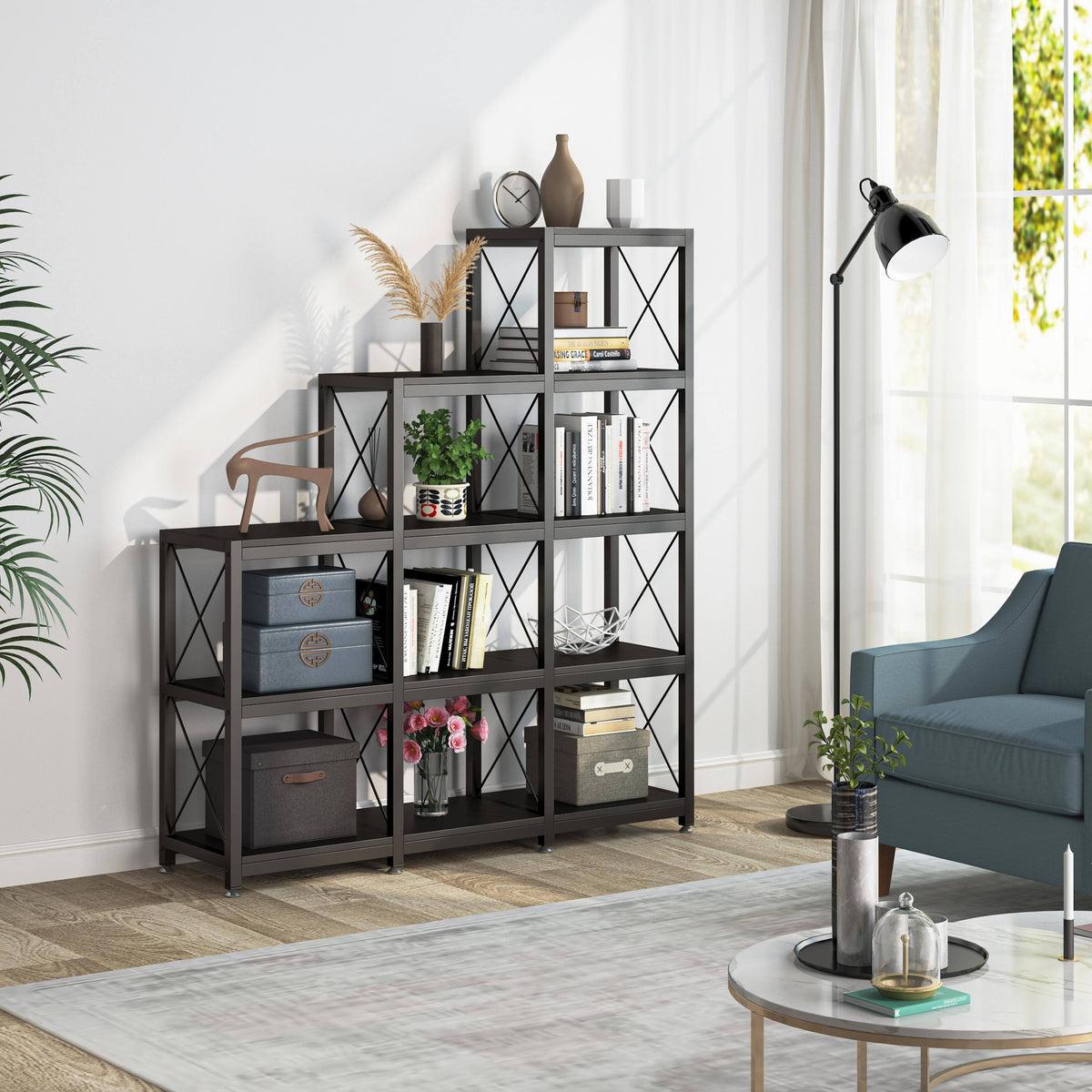 Brown 5-Tier Ladder Corner Bookcase V455