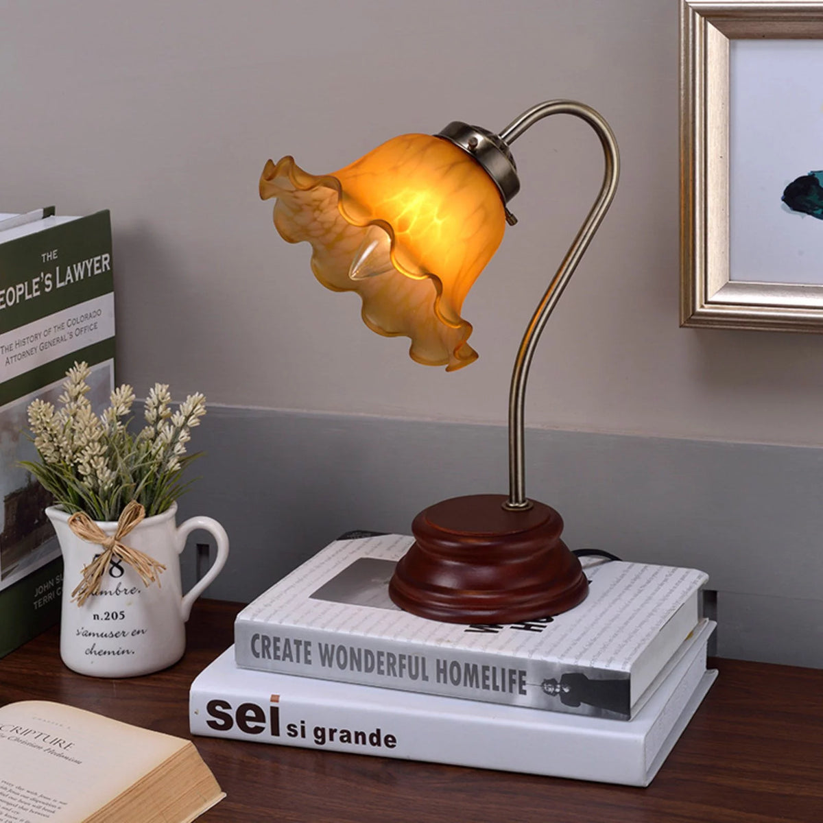 11.65" Amber Shade Victorian Goose Neck Table Lamp H6978