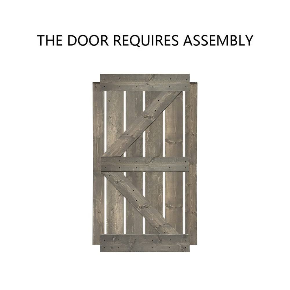 Carbon Gray Solid Pine Wood Interior Sliding Barn Door W9591