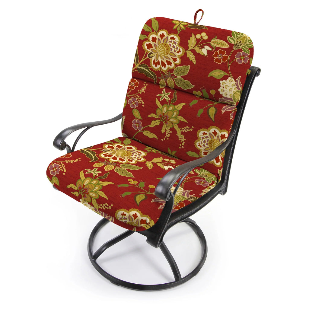 Red Floral Rectangular Outdoor Chair Cushion with Ties M7551