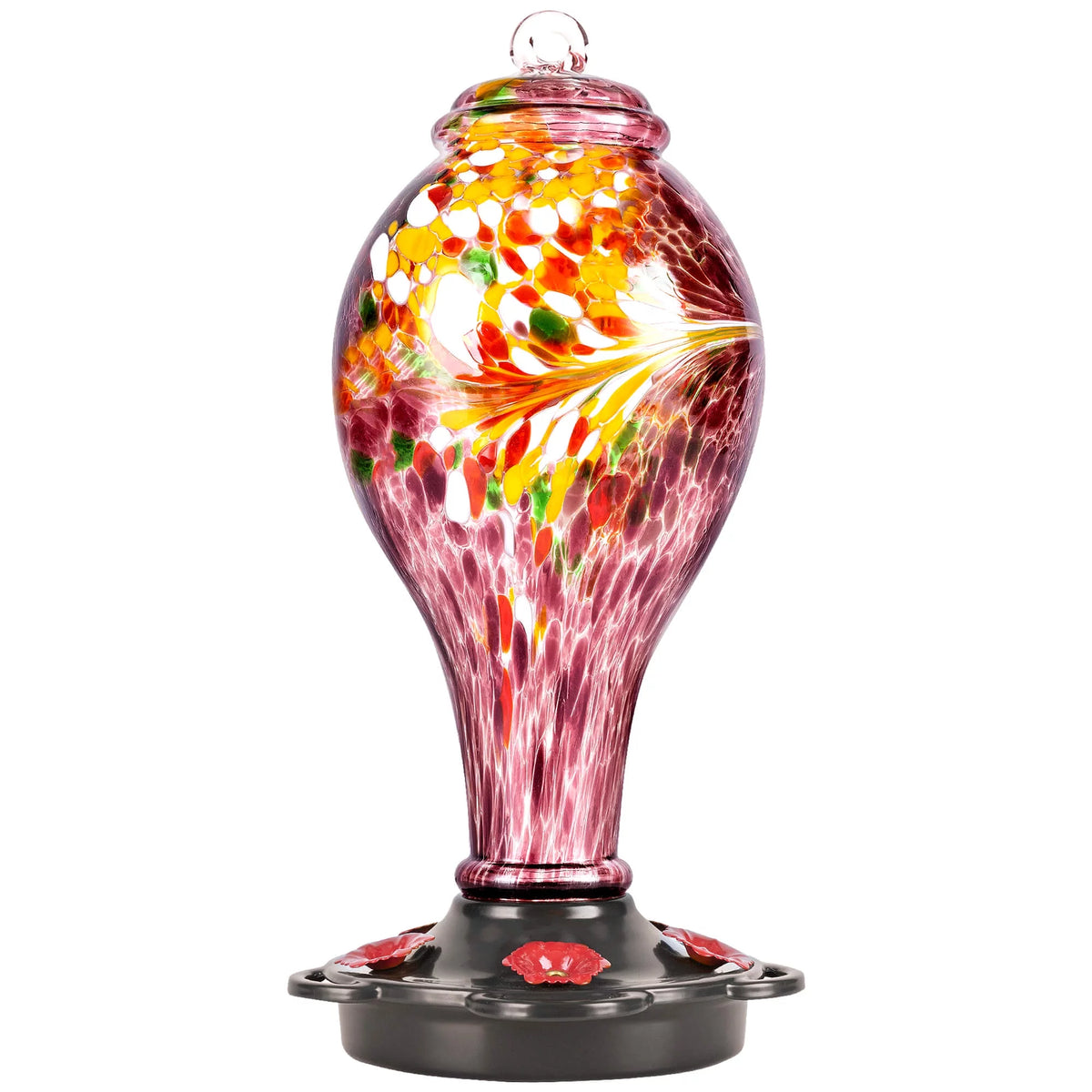 Hand Blown Glass Hummingbird Feeder with Ant Guard, 36 fl.oz, 5 Feeding Ports P3687