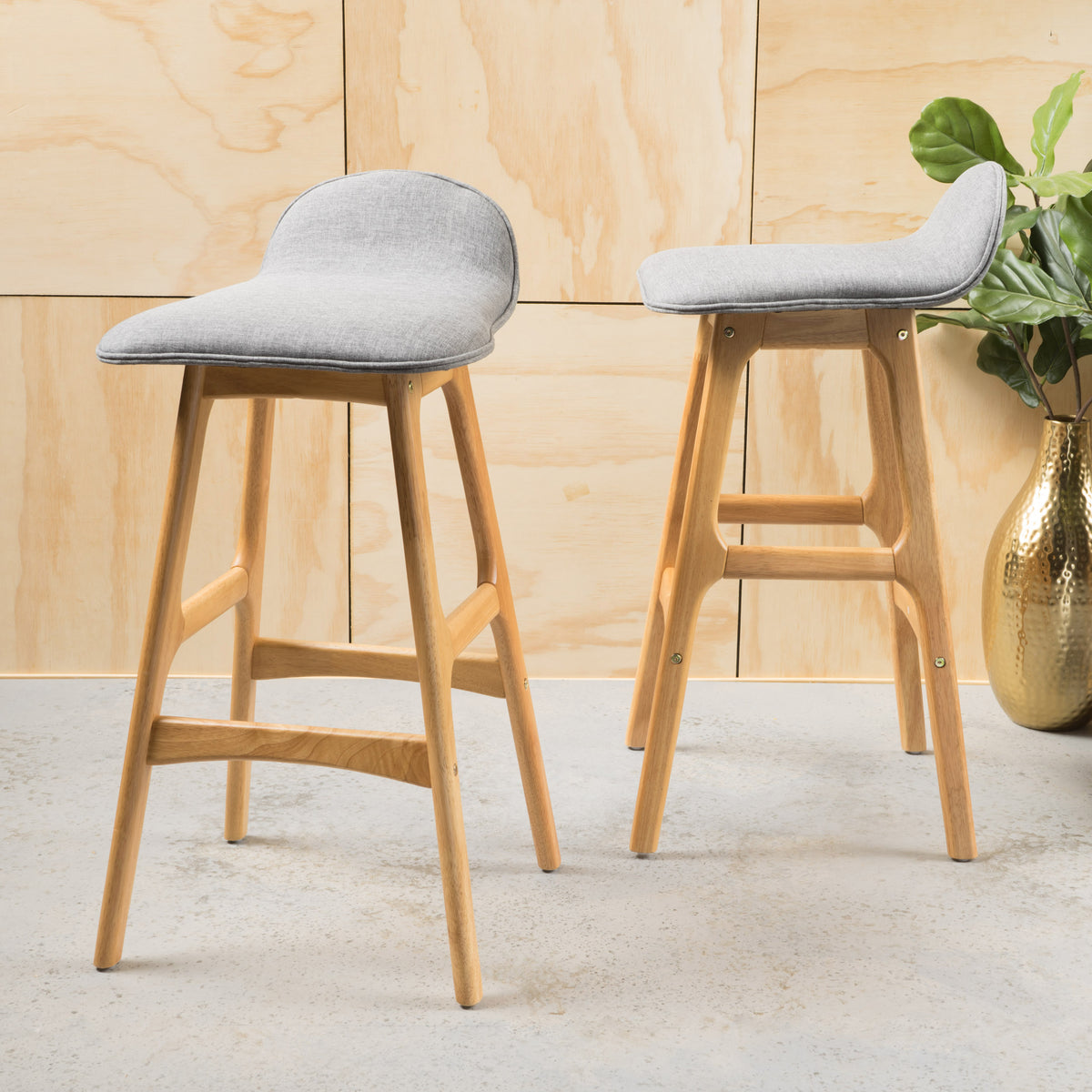 Mid-Century Modern Upholstered Barstools (Set of 2) Y92532
