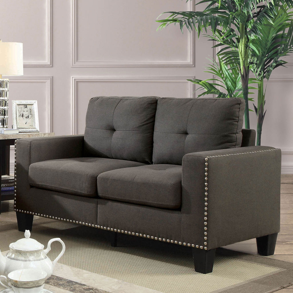 Gray Tufted Linen Like Fabric Sofa and Loveseat M1668