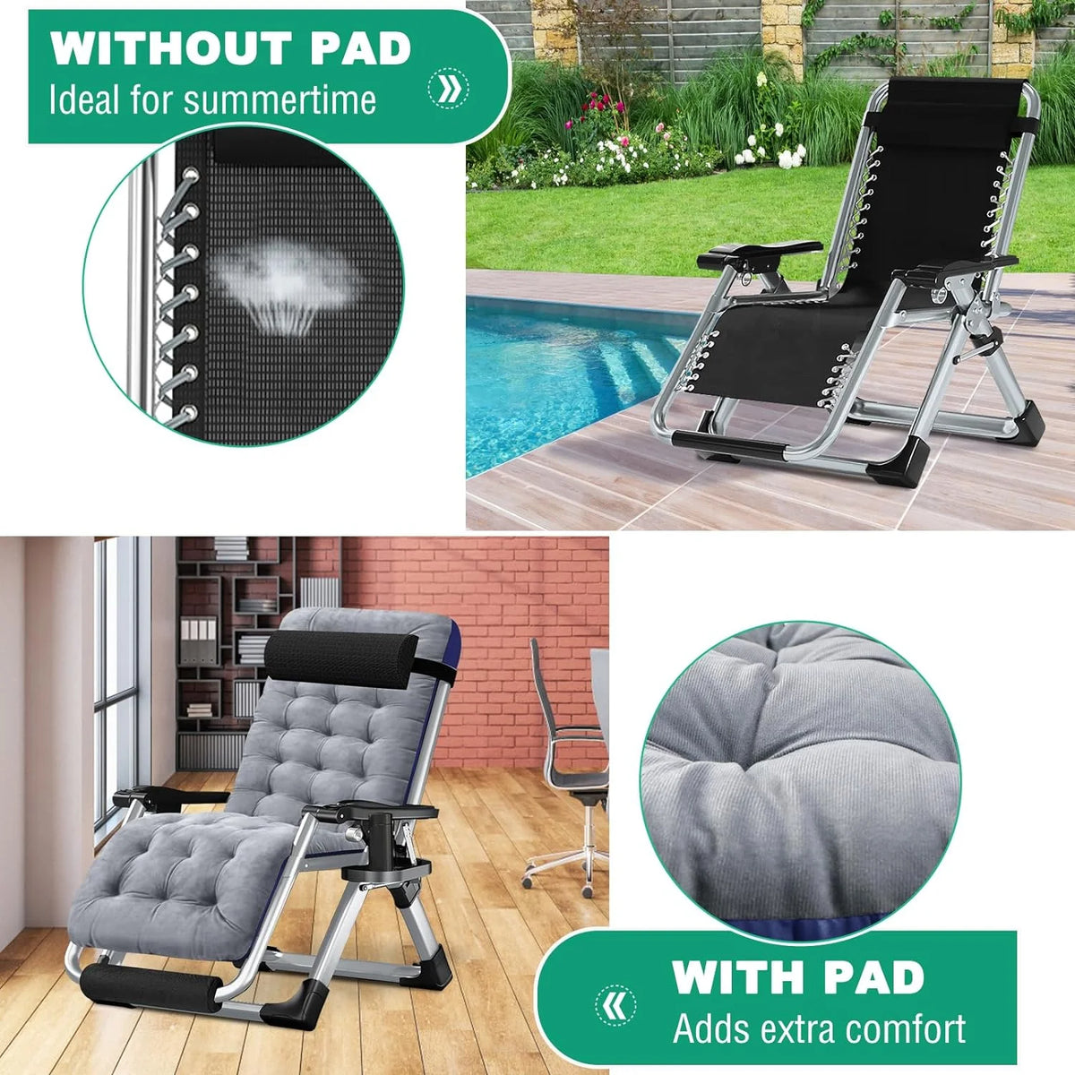 XL Zero Gravity Folding Reclining Lounge Chair with Cushion & Tray X284