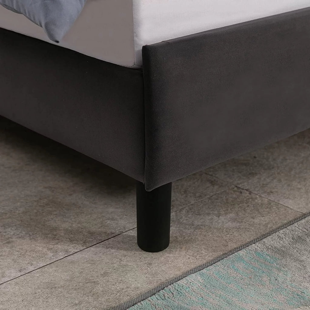 Dark Grey Velvet Upholstered Queen Size Bed Frame B363965