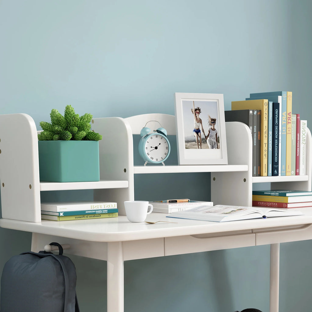 White Wooden Kid's Desk with Drawers and Bookshelf F913