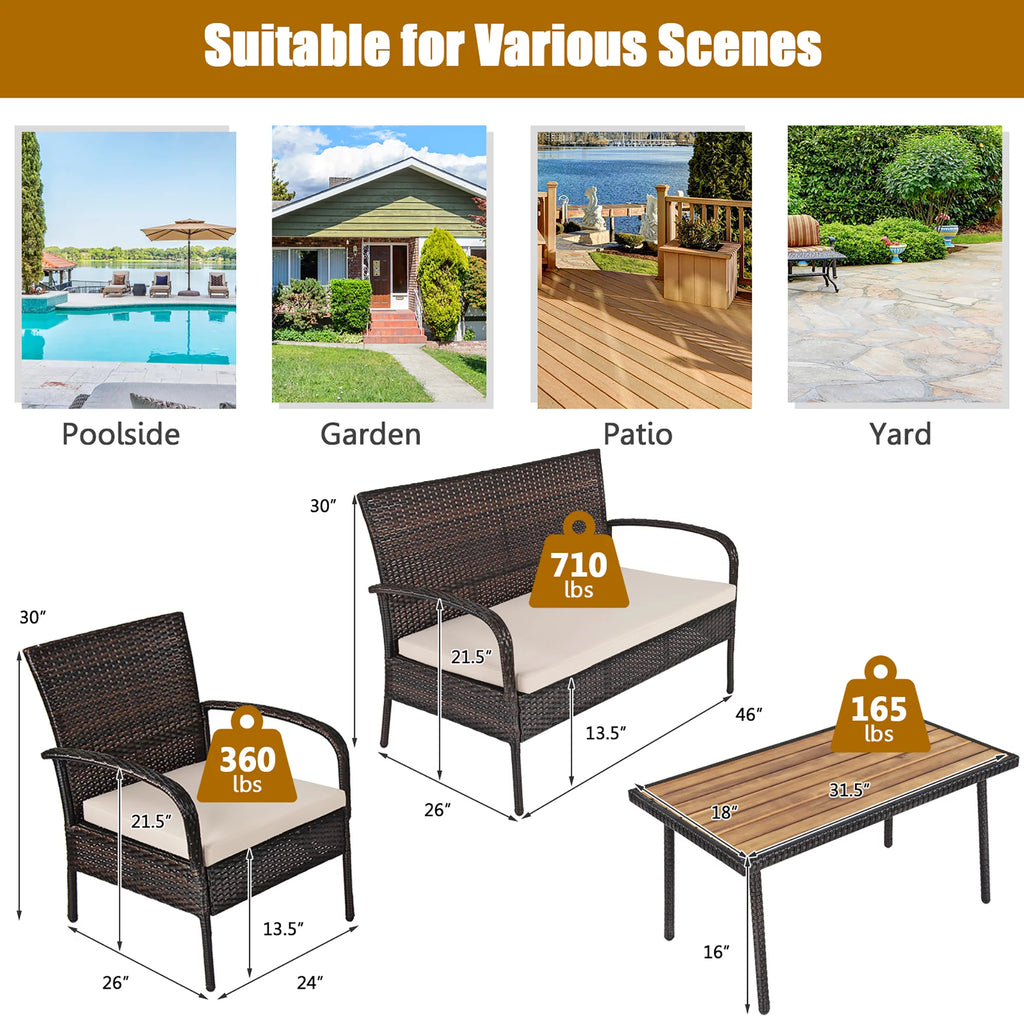 4 Pc Patio Rattan Furniture Set with Cushions K870519