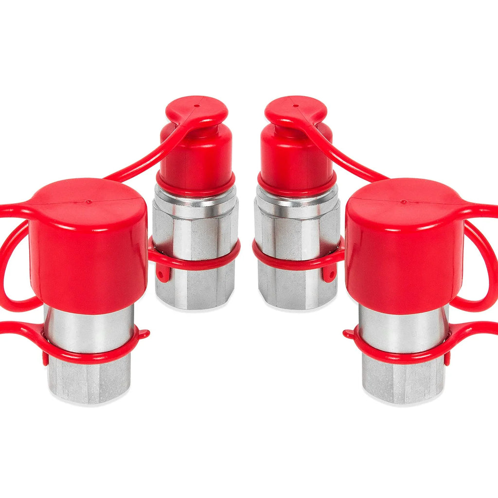 1/2" NPT Flat Face Hydraulic Quick Connect Couplers Set with Dust Caps D53632