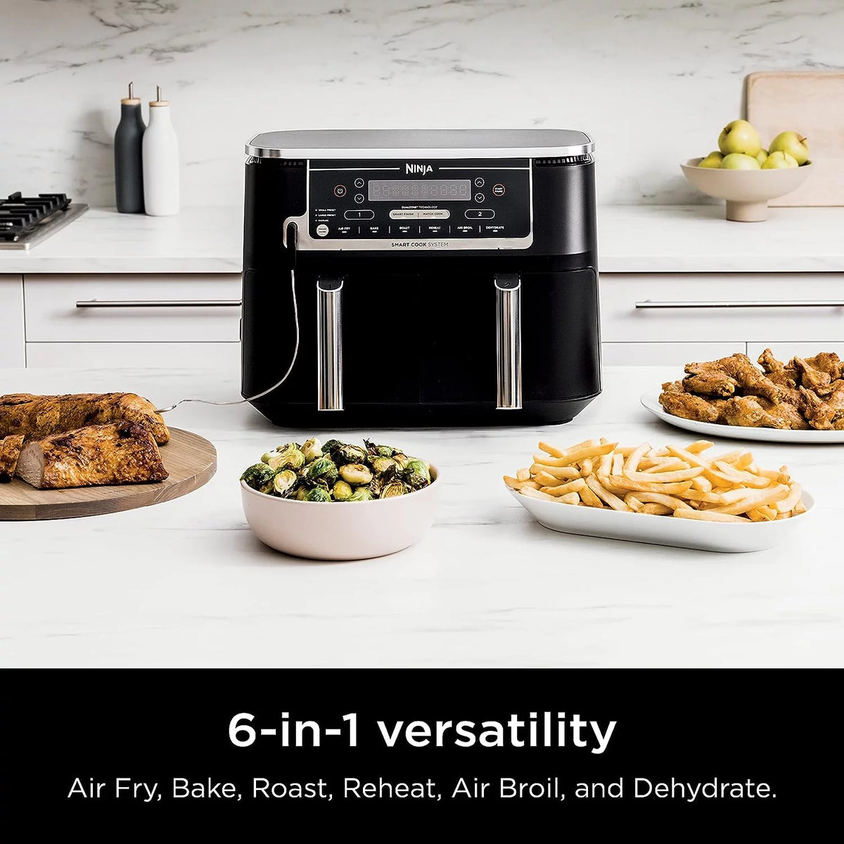 Black 6-in-1 10-qt. XL 2-Basket Air Fryer F326