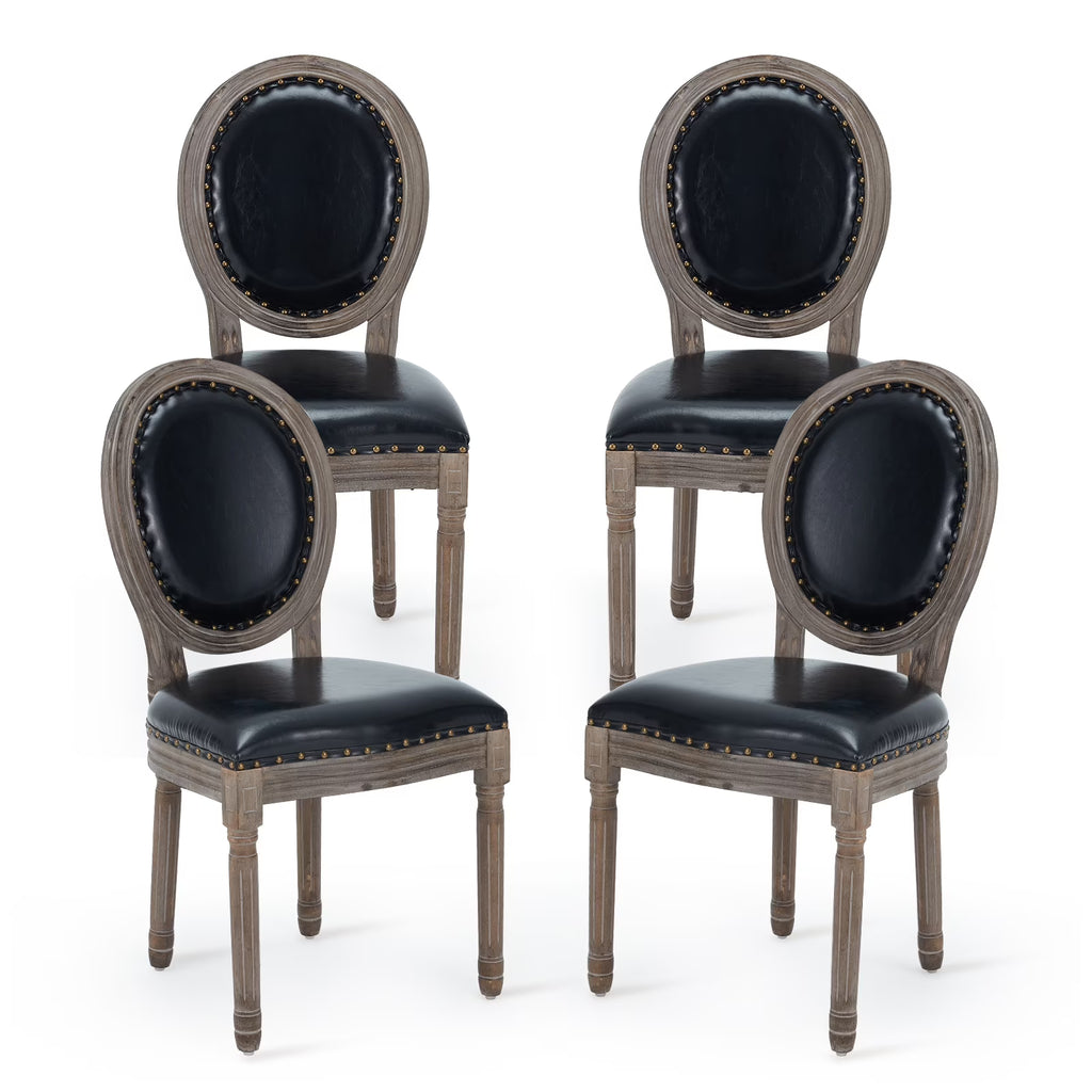 Black Leather Dining Chairs Set of 4 with Solid Wood Legs L556305