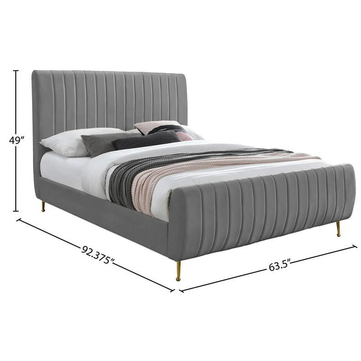 Gray Velvet Queen Bed E9829