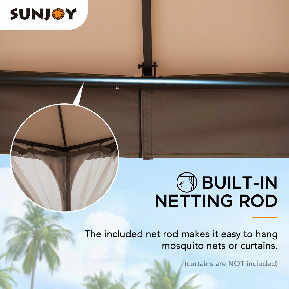 Tan and Brown Steel Frame Outdoor Patio Gazebo with Netting Q979