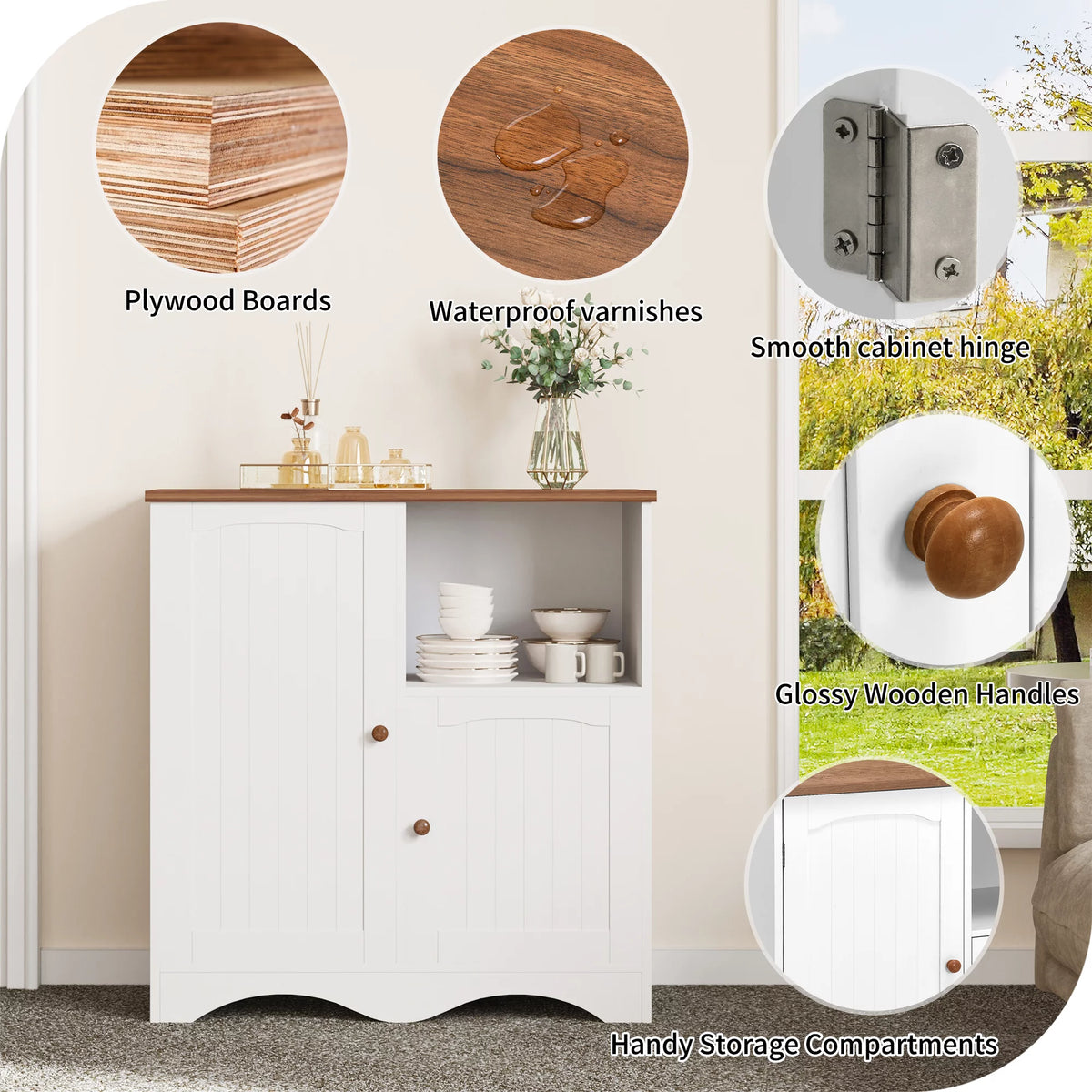 Kitchen Storage Cabinet Sideboard Buffet Cupboard with 2 Doors and Open Shelf Q773