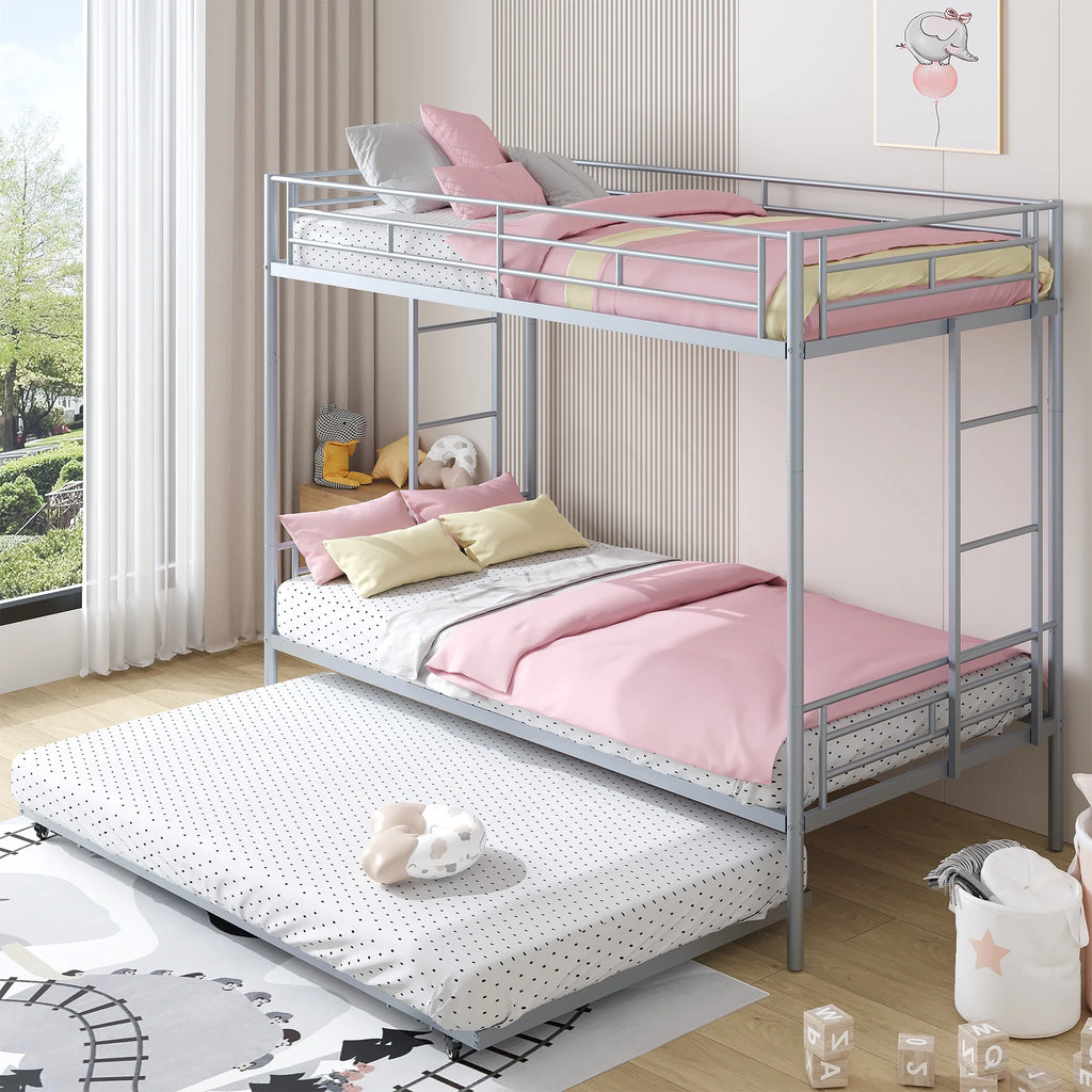 Black Metal Twin Over Twin Bunk Bed with Trundle D59553