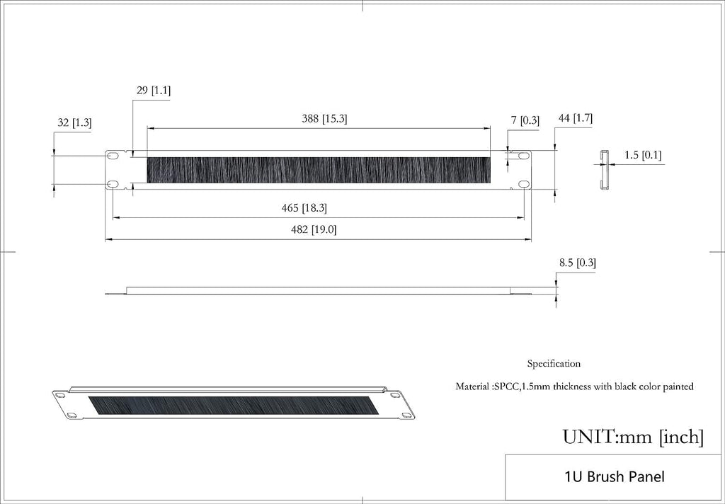 5 Pack 1U Brush Cable Manager Horizontal Rack Mount Cable Management Strip Panel for 19 Inch Server Rack N292503
