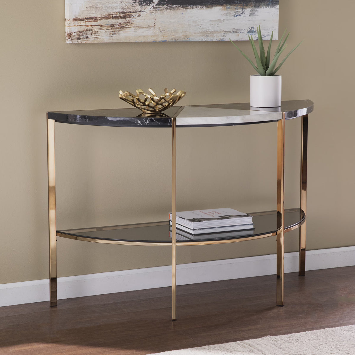 Half Moon Faux Marble Console Table K41532