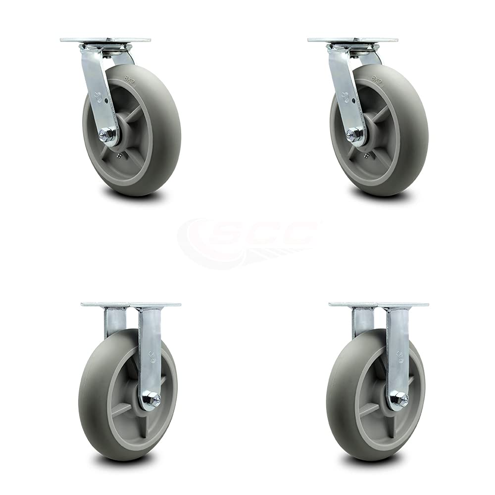 8 Inch Gray Non-Marking Thermoplastic Rubber Swivel Caster with Bolt-On Swivel Lock B582515