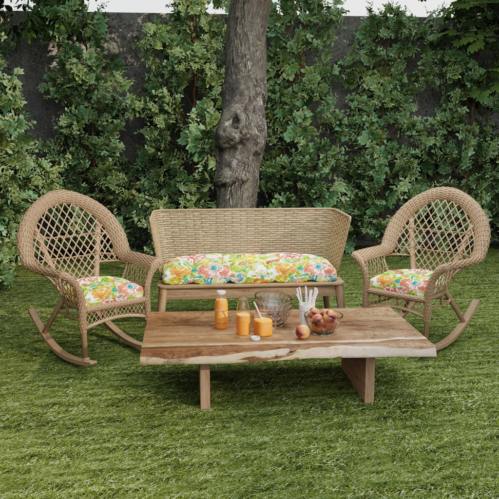 Multicolor Floral Outdoor Cushion Set with 2 Chair Cushions and 1 Bench Cushion F482830