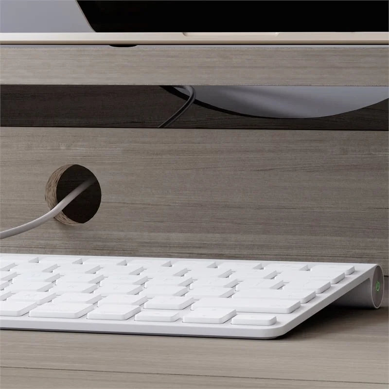 Contemporary Gray Engineered Wood Computer Desk P8101