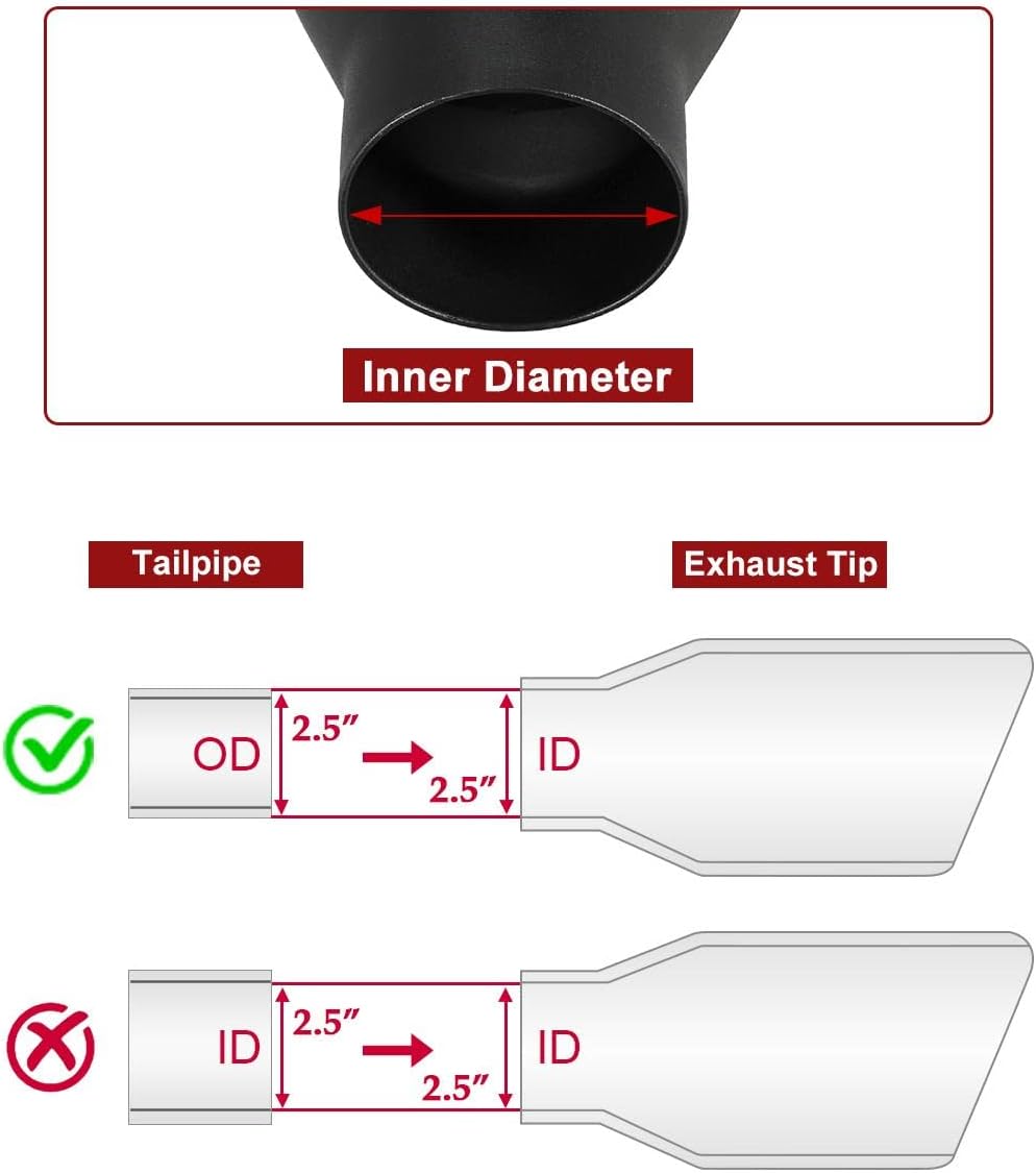 2.5 inch Inlet 4 inch Outlet Exhaust Tip 9" Long Black Weld On Stainless Steel Pack of 2 C766639