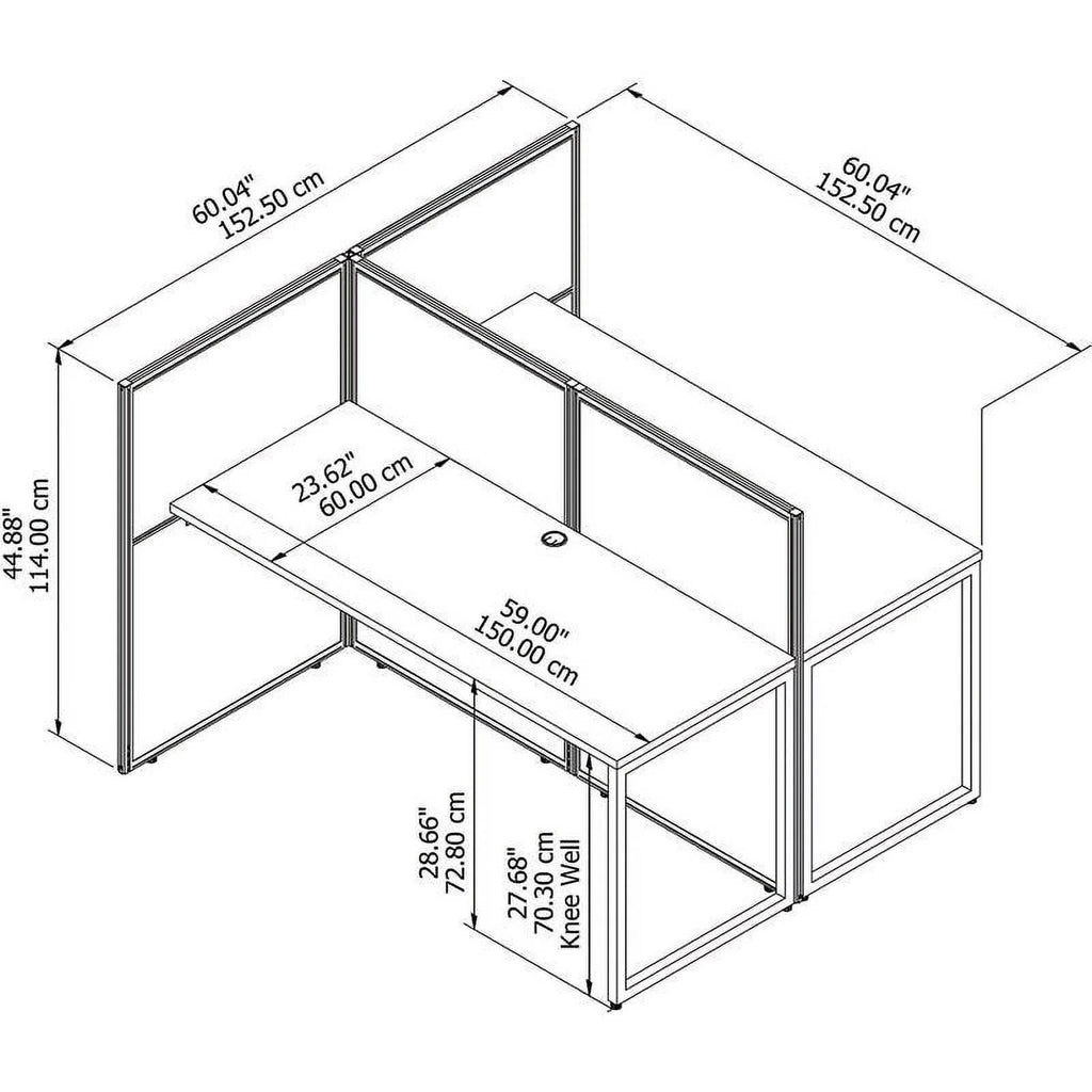 60W 2 Person Cubicle Desk with 45H Panels in White Engineered Wood U8505