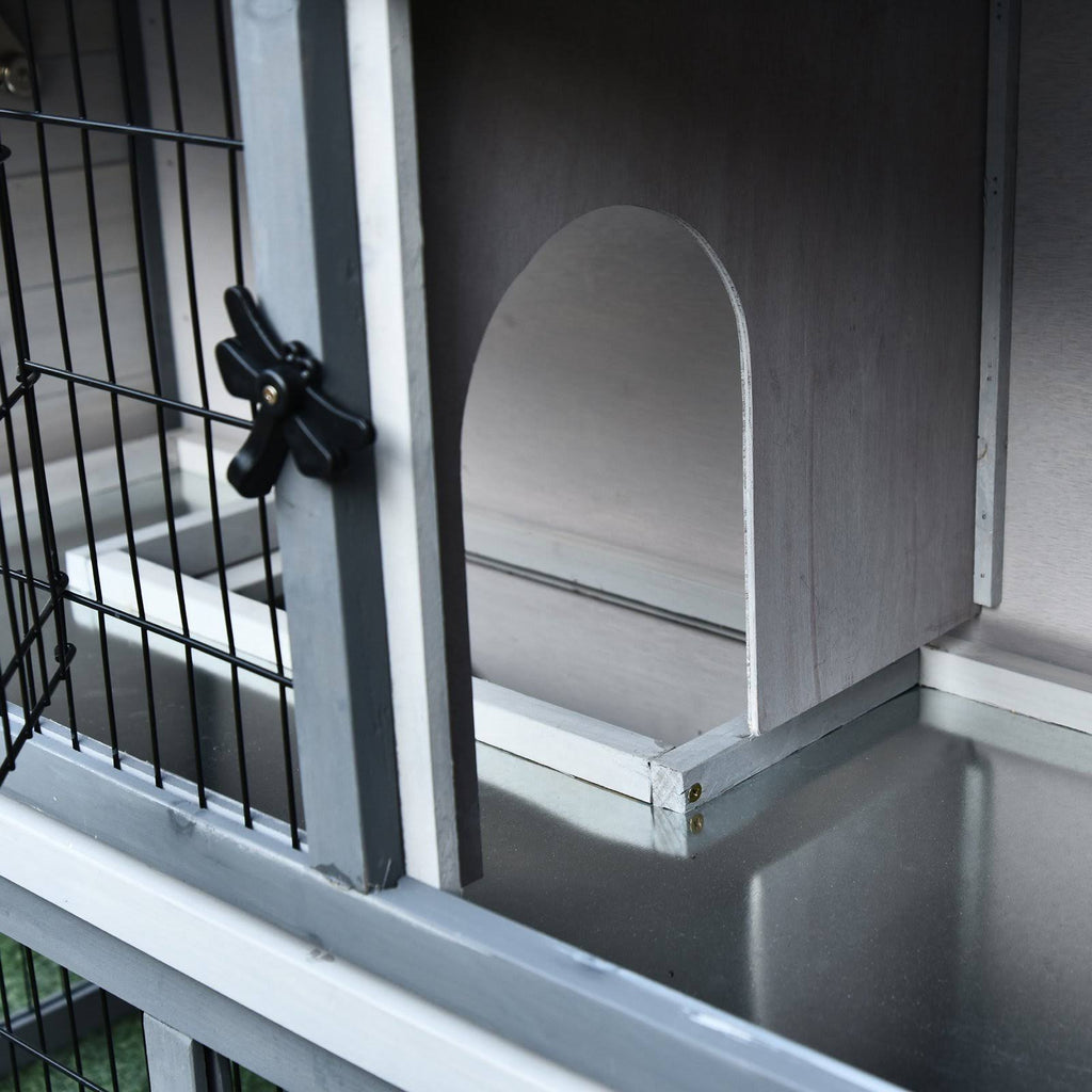 2-Tier Wooden Rabbit Hutch with Cage G568