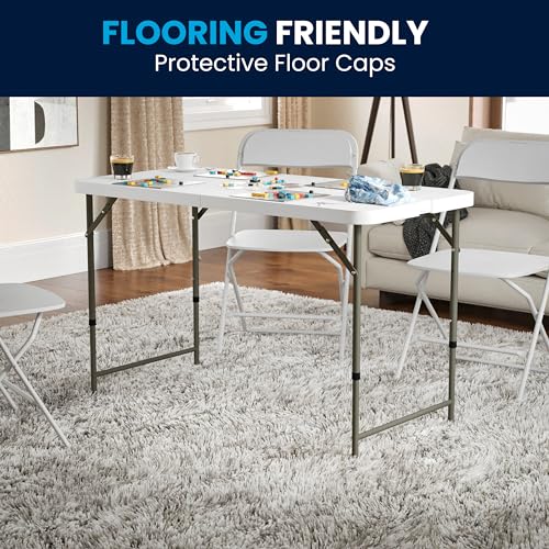 4' White Plastic Folding Table with Adjustable Legs U434103